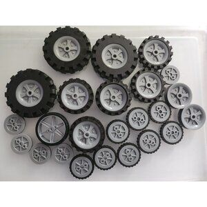 24 Knex Wheels Tires Hubs Pulleys Assorted Sizes K'NEX Pieces Lot